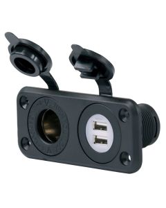 12V Socket with Dual USB Charger Flush Mounted