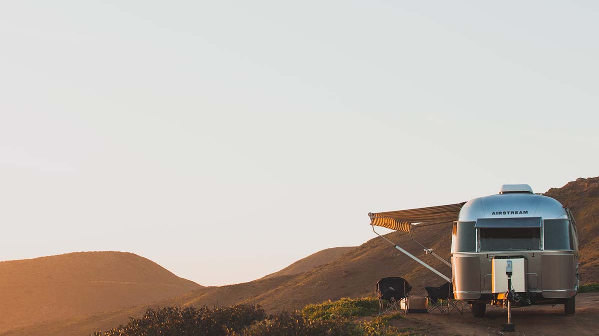 Caravan with hill view